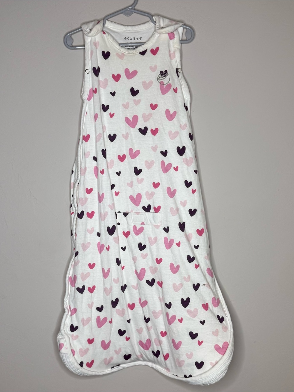 Ecolino by woolino 100% cotton heart print sleep sack bag size 2-24 months